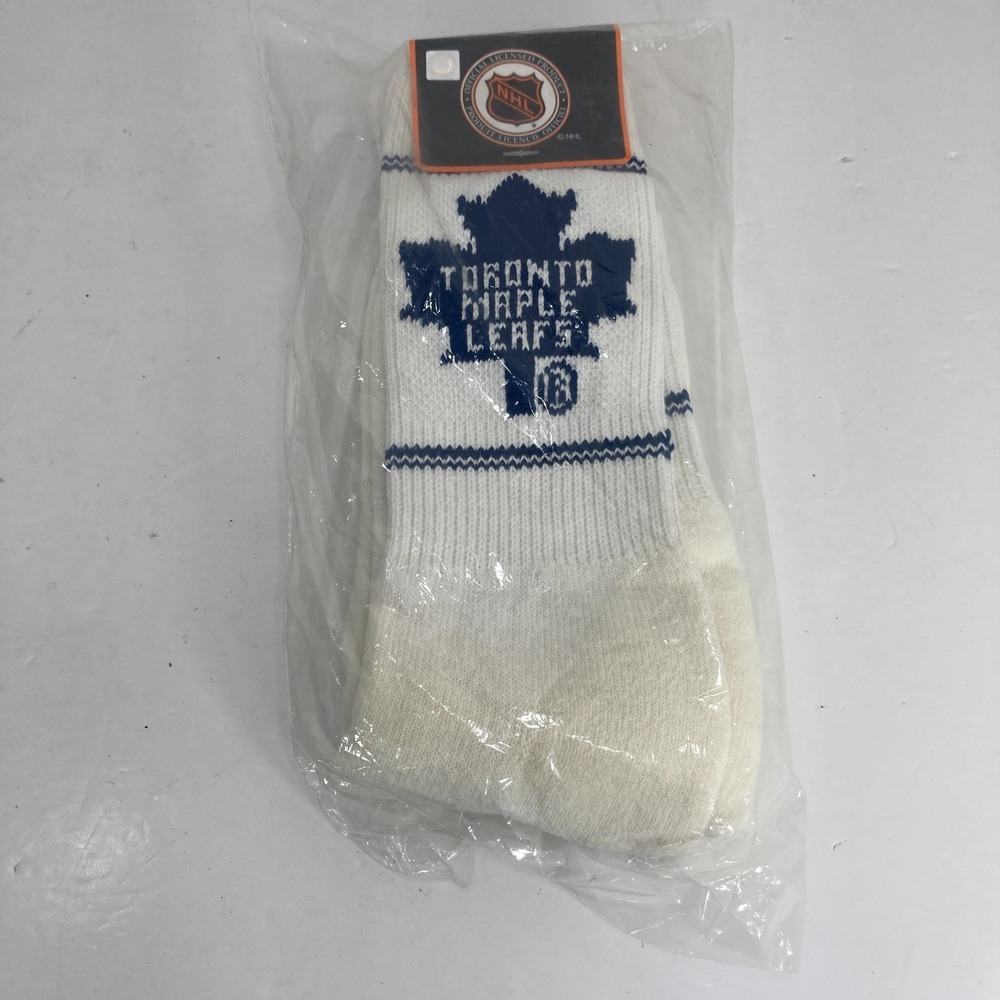 Toronto Maple Leafs NHL Crew Socks Size 10-13 White New Sealed Made Canada